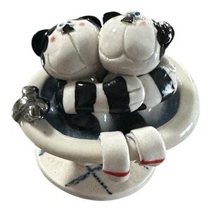 Vtg Playful Black Spots Striped Cats in a hat. stamped KC 1991